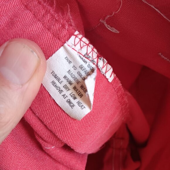 26x26 Vintage 70's Red Hippy Cotton Flare Pants With Patch Pockets Bellbottom - Picture 6 of 7